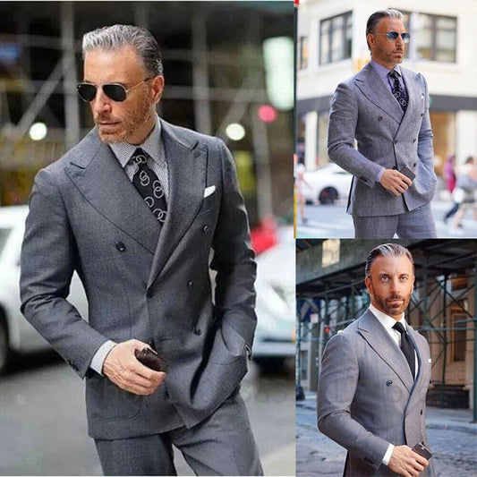 Trajes grises para hombre 2025, corte entallado, 2 piezas, trajes formales