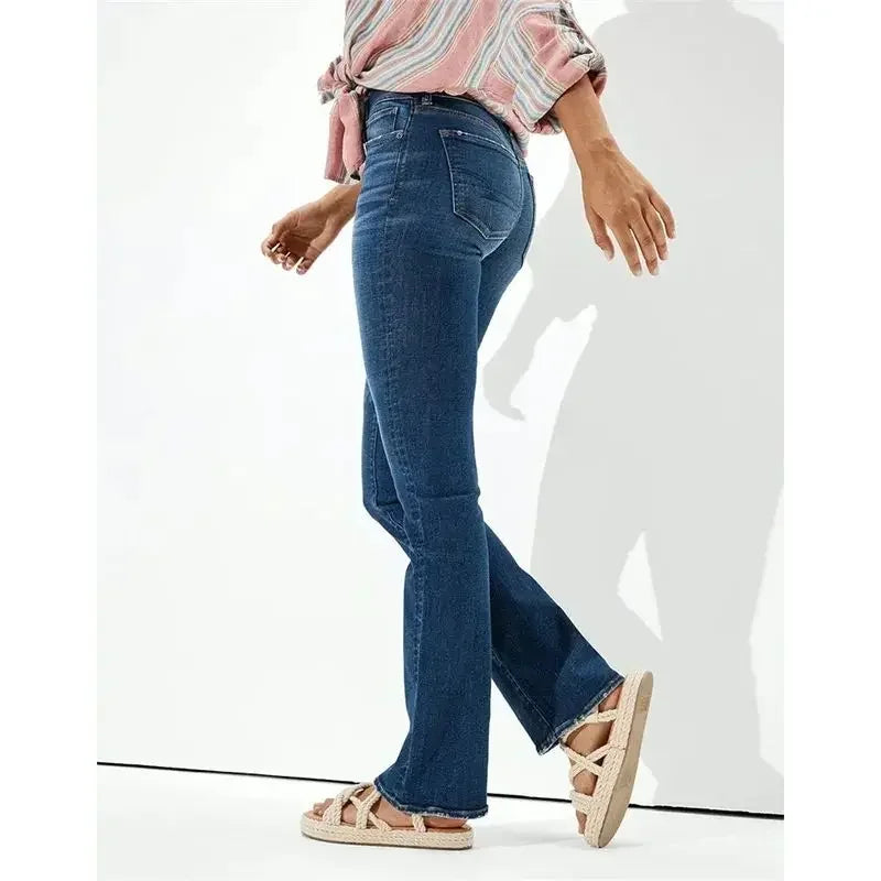 Pantalones vaqueros rectos de cintura alta con realce de cadera para mujer