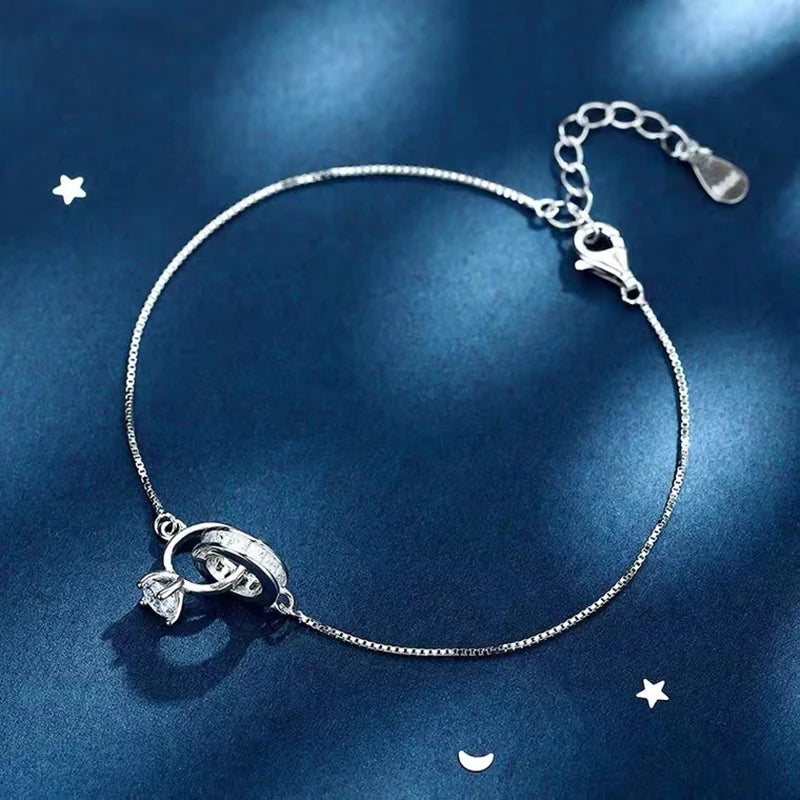 Pulseras de plata de ley para mujer, con circonitas, dijes, cadena de eslabones