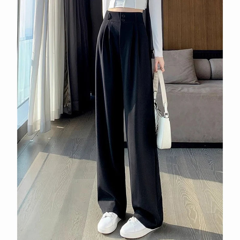 Pantalones finos de cintura alta para mujer, pantalón de traje cómodo