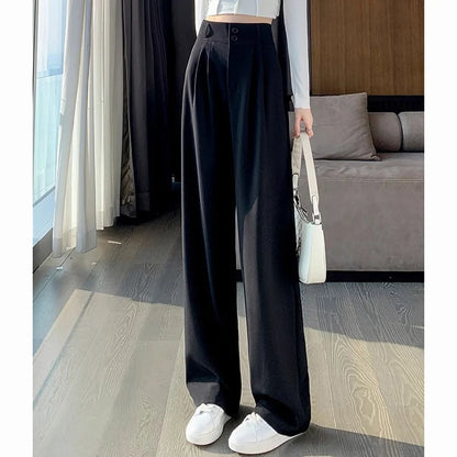 Pantalones finos de cintura alta para mujer, pantalón de traje cómodo