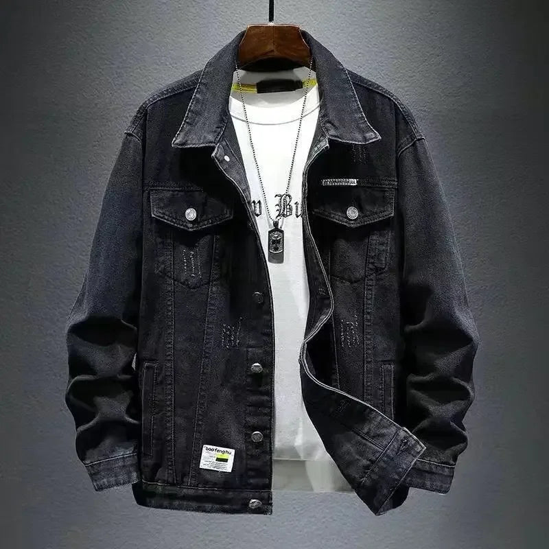 Abrigo vaquero para hombre, chaqueta vaquera gris