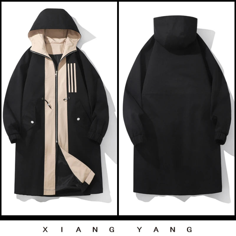 Abrigo de hombre con bloques de color de moda, chaqueta con capucha