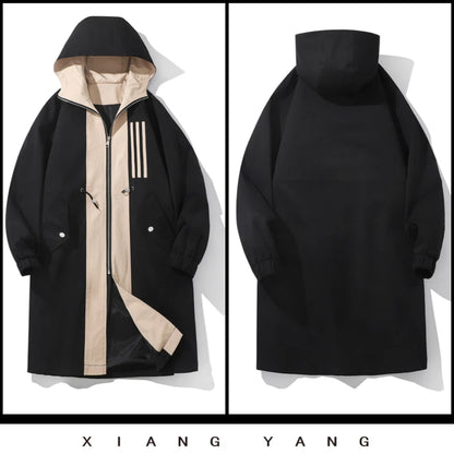 Abrigo de hombre con bloques de color de moda, chaqueta con capucha