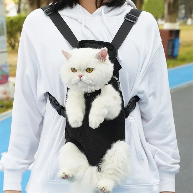 Bolsa de transporte ajustable para gatos, mochila de doble hombro para mascota
