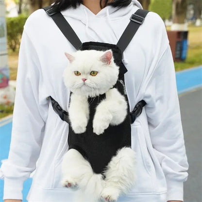 Bolsa de transporte ajustable para gatos, mochila de doble hombro para mascota
