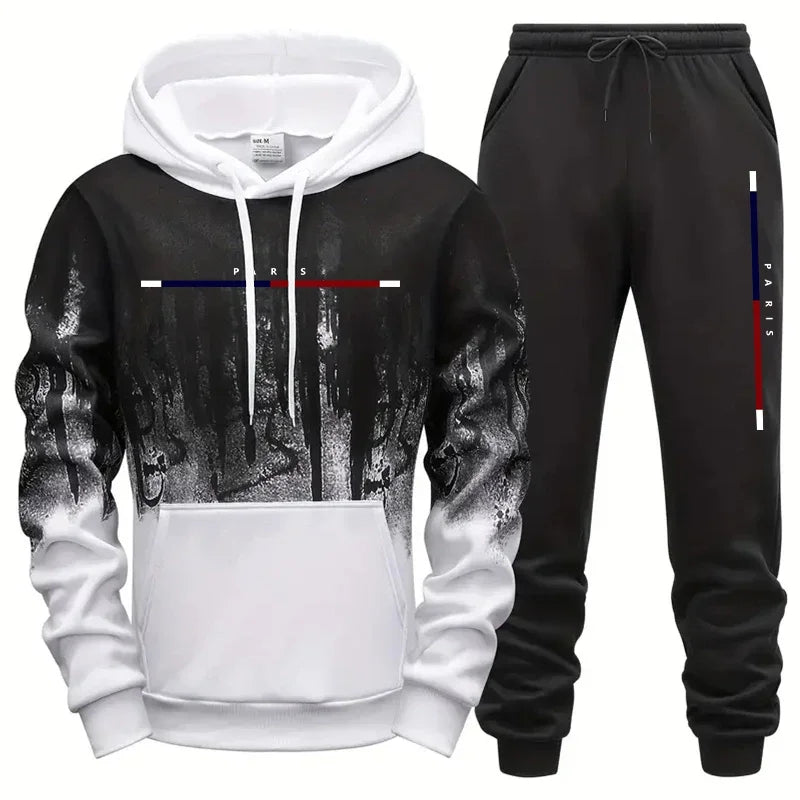 Conjunto de chándal con capucha de 2 piezas para hombre, de moda