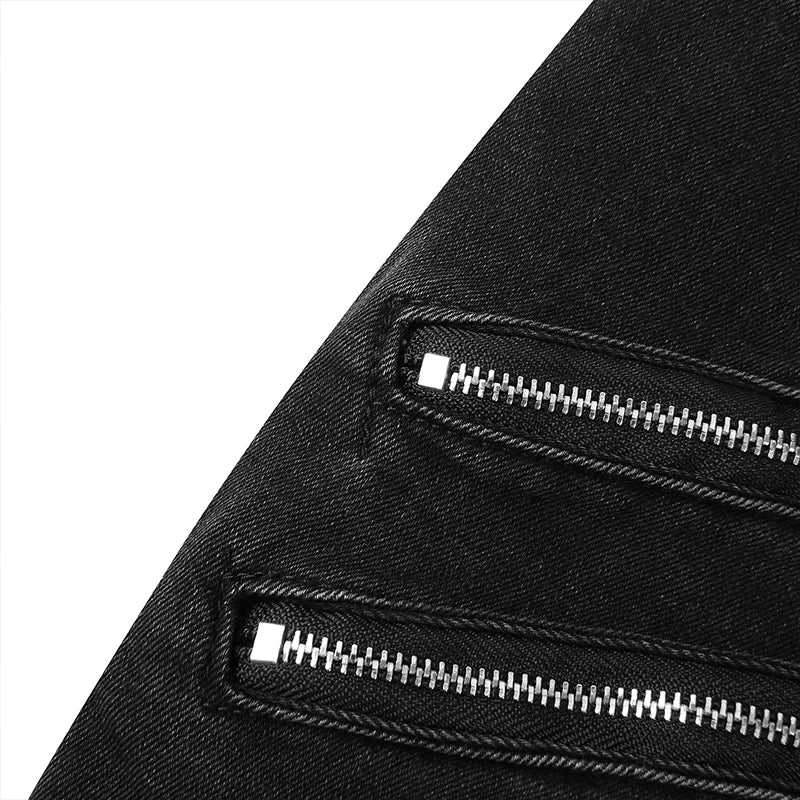 Pantalones vaqueros largos, ajustados y rotos de motociclista para hombre