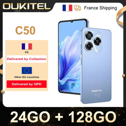 Teléfono OUKITEL C50 desbloqueado 5G-Smartphone Android 14, 24GO + 128