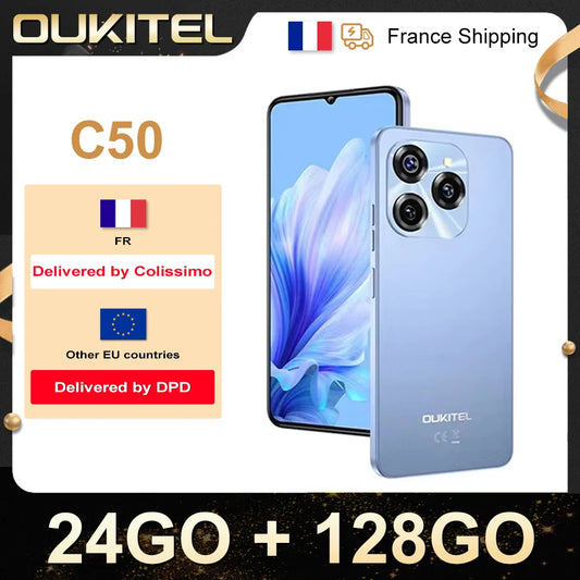 Teléfono OUKITEL C50 desbloqueado 5G-Smartphone Android 14, 24GO + 128