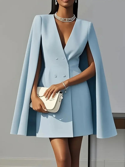 Vestido elegante de oficina para mujer, estilo blazer liso, con doble botonadura