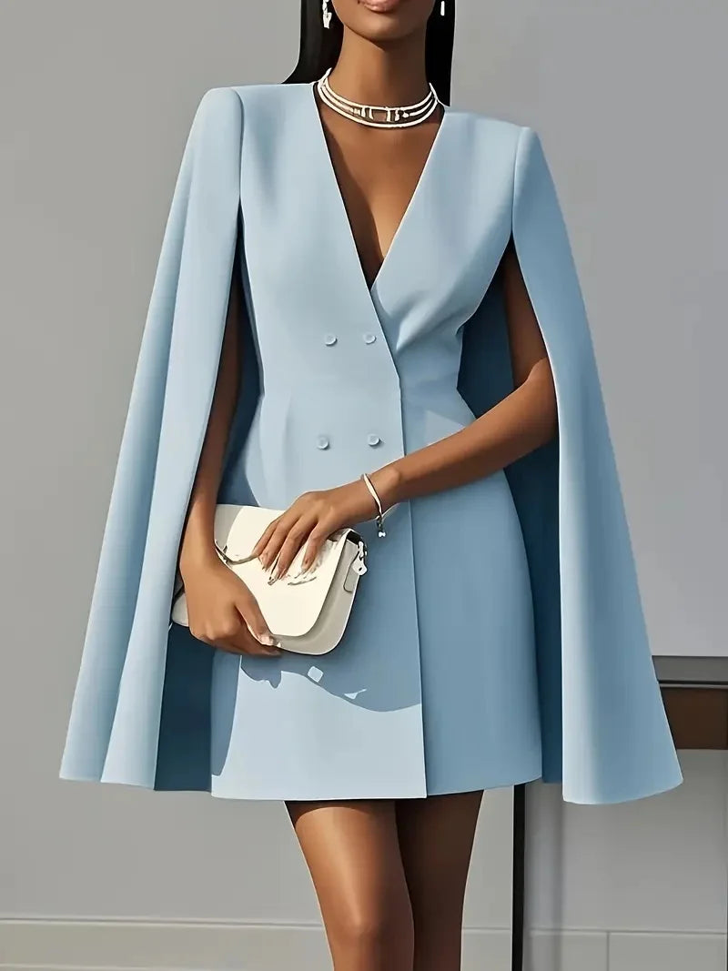 Vestido elegante de oficina para mujer, estilo blazer liso, con doble botonadura