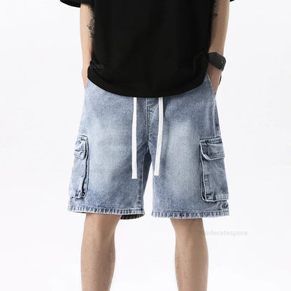 Pantalones vaqueros cortos cargo de verano para hombre, con bolsillos