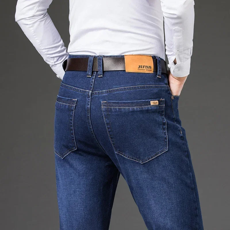 Pantalones vaqueros elásticos informales de negocios, clásicos, azules