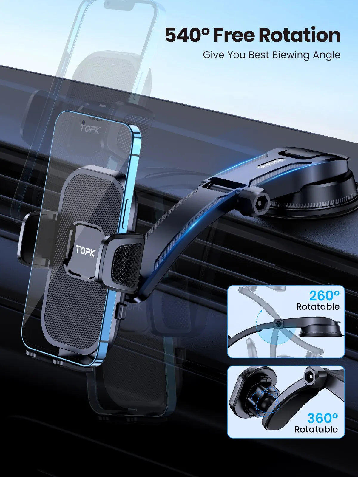Soporte de teléfono para coche TOPK, soporte de gravedad para iPhone