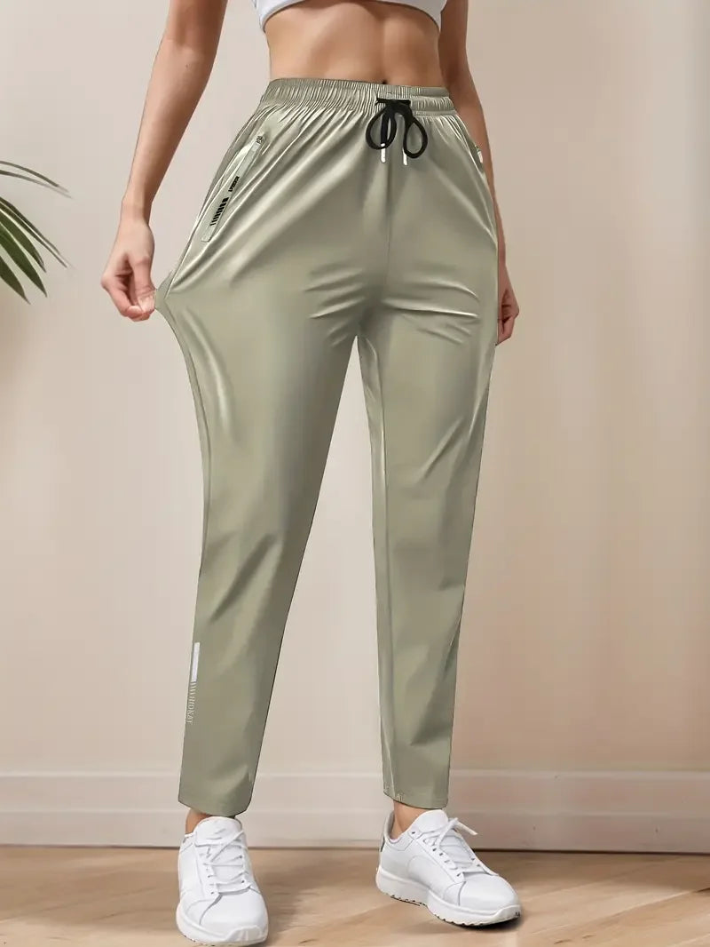 Pantalones casuales de fibra de hielo sedosa de alta elasticidad para mujer
