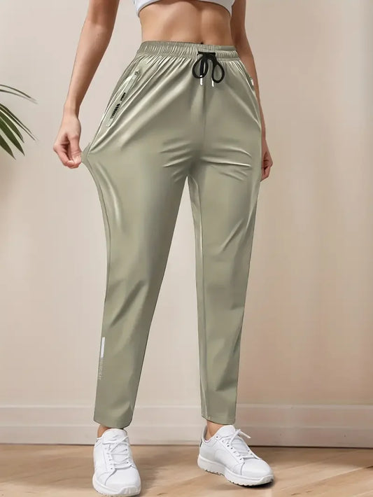 Pantalones casuales de fibra de hielo sedosa de alta elasticidad para mujer