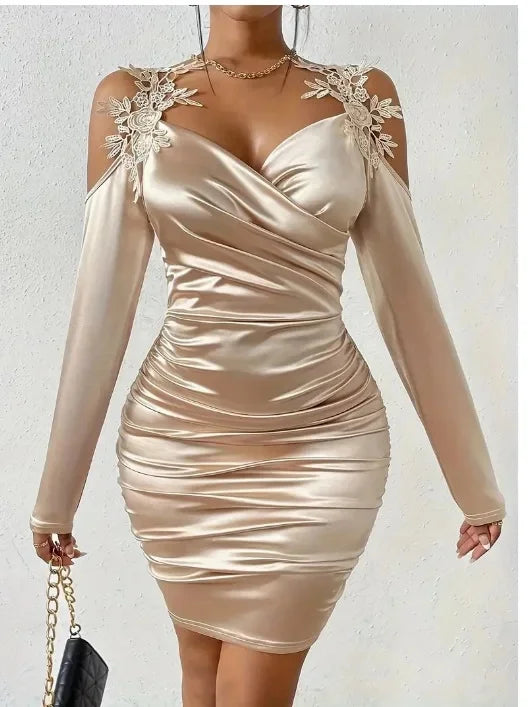 Vestido plisado ajustado estilo europeo y americano, elegante