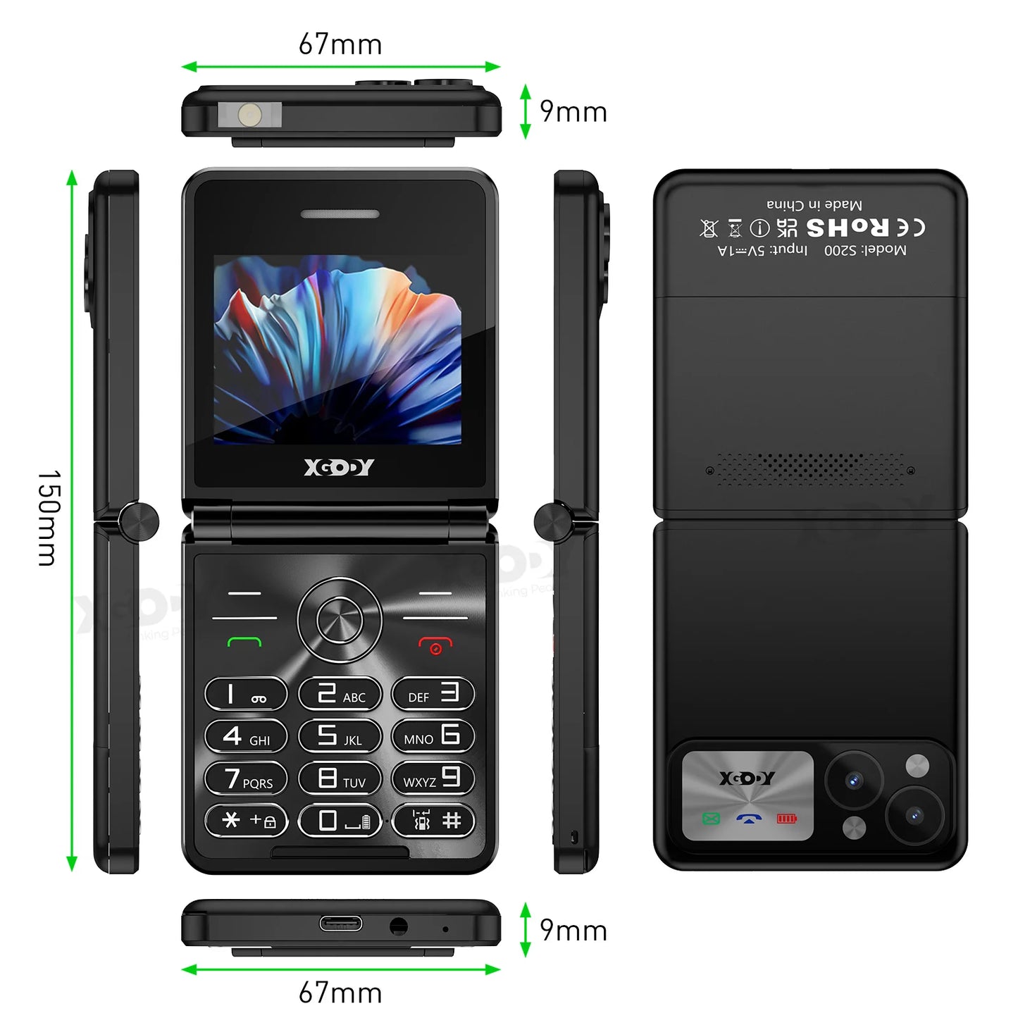 XGODY S200 Mini Smartphones de bolsillo 2G Dual SIM 2.4 pulgadas Bluetooth