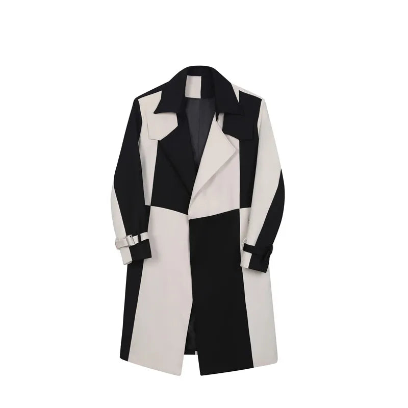 Gabardina larga de color contrastante para hombre, moda coreana