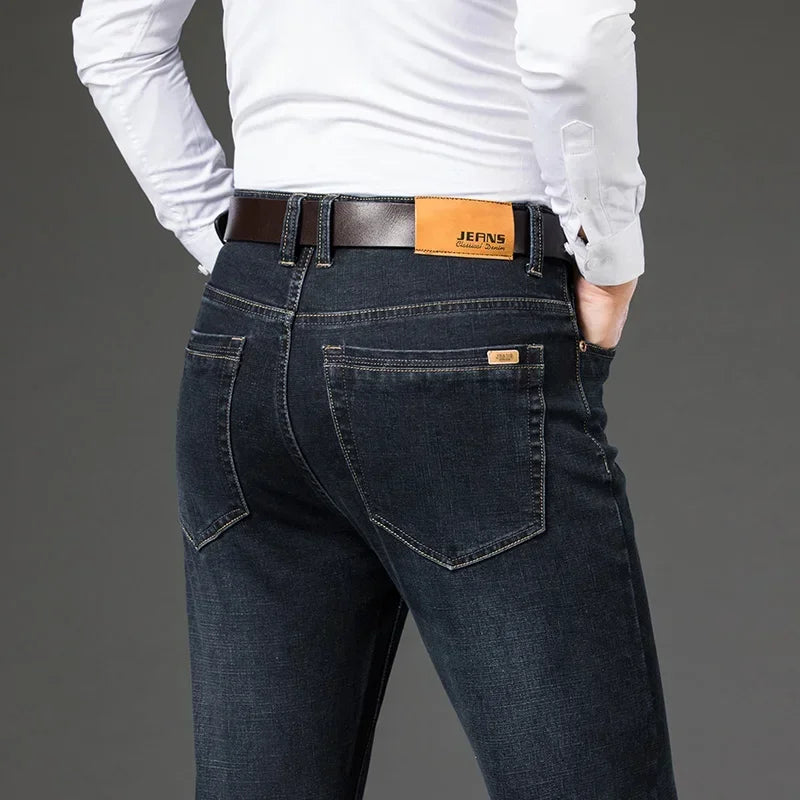 Pantalones vaqueros elásticos informales de negocios, clásicos, azules