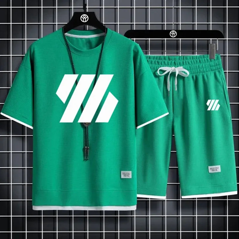 Conjunto deportivo de moda para hombre, chándal de manga corta