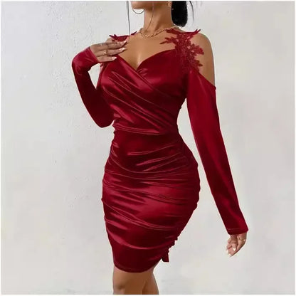 Vestido plisado ajustado estilo europeo y americano, elegante