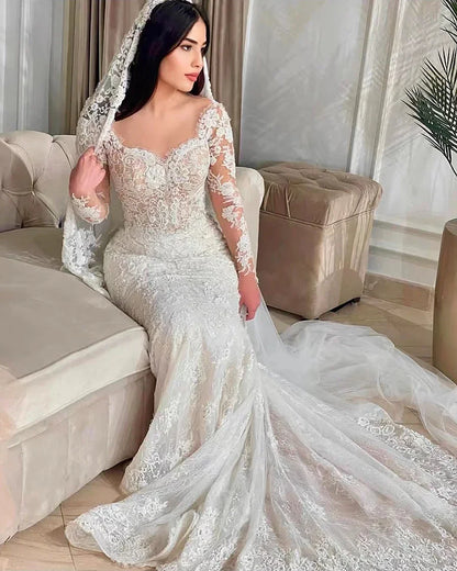 Vestido de novia de sirena personalizado 2025, bordado de encaje, 2 en 1