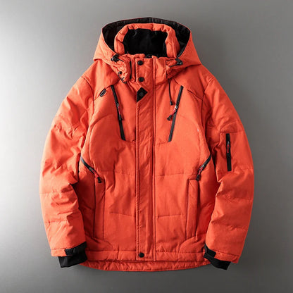 Chaqueta de plumón de pato blanca con capucha para hombre