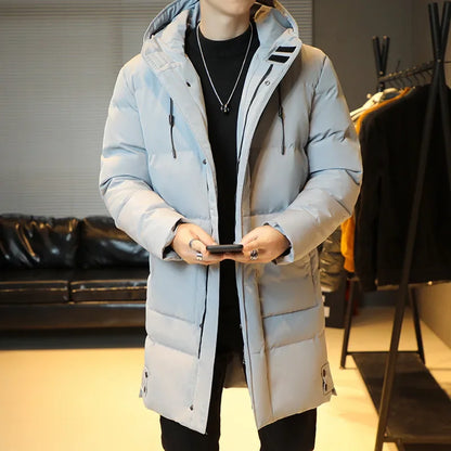 Parkas con capucha cortavientos para hombre, chaqueta larga acolchada