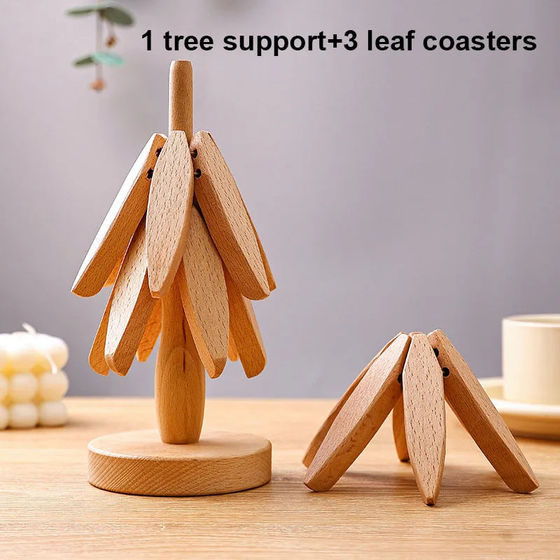4 salvamanteles de madera con diseño de árbol, decorativos, antiescaldaduras