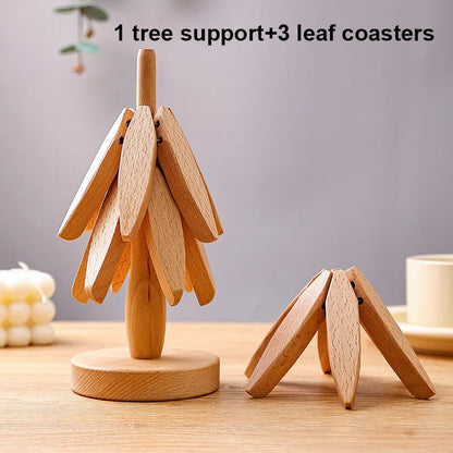 4 salvamanteles de madera con diseño de árbol, decorativos, antiescaldaduras