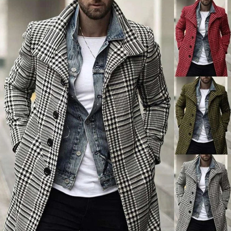 Abrigo de solapa a cuadros para hombre, holgado, cómodo, retro, a la moda