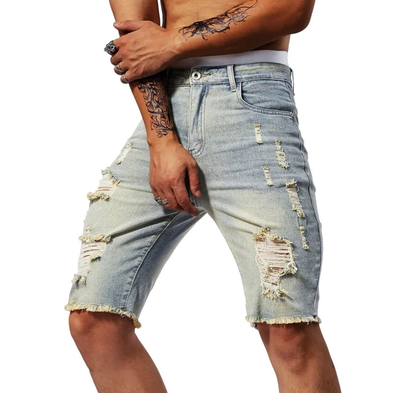 Pantalones vaqueros rotos de verano para hombre, pantalones cortos