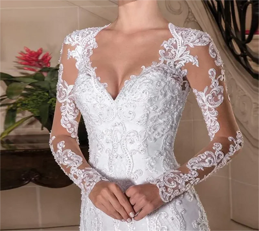 Vestido de novia personalizado elegante de sirena con mangas largas