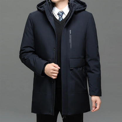 Parka gruesa de invierno con capucha grande y cuello cálido para hombre