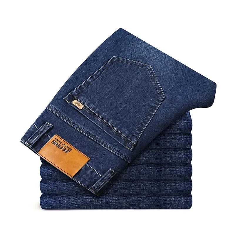 Pantalones vaqueros elásticos informales de negocios, clásicos, azules