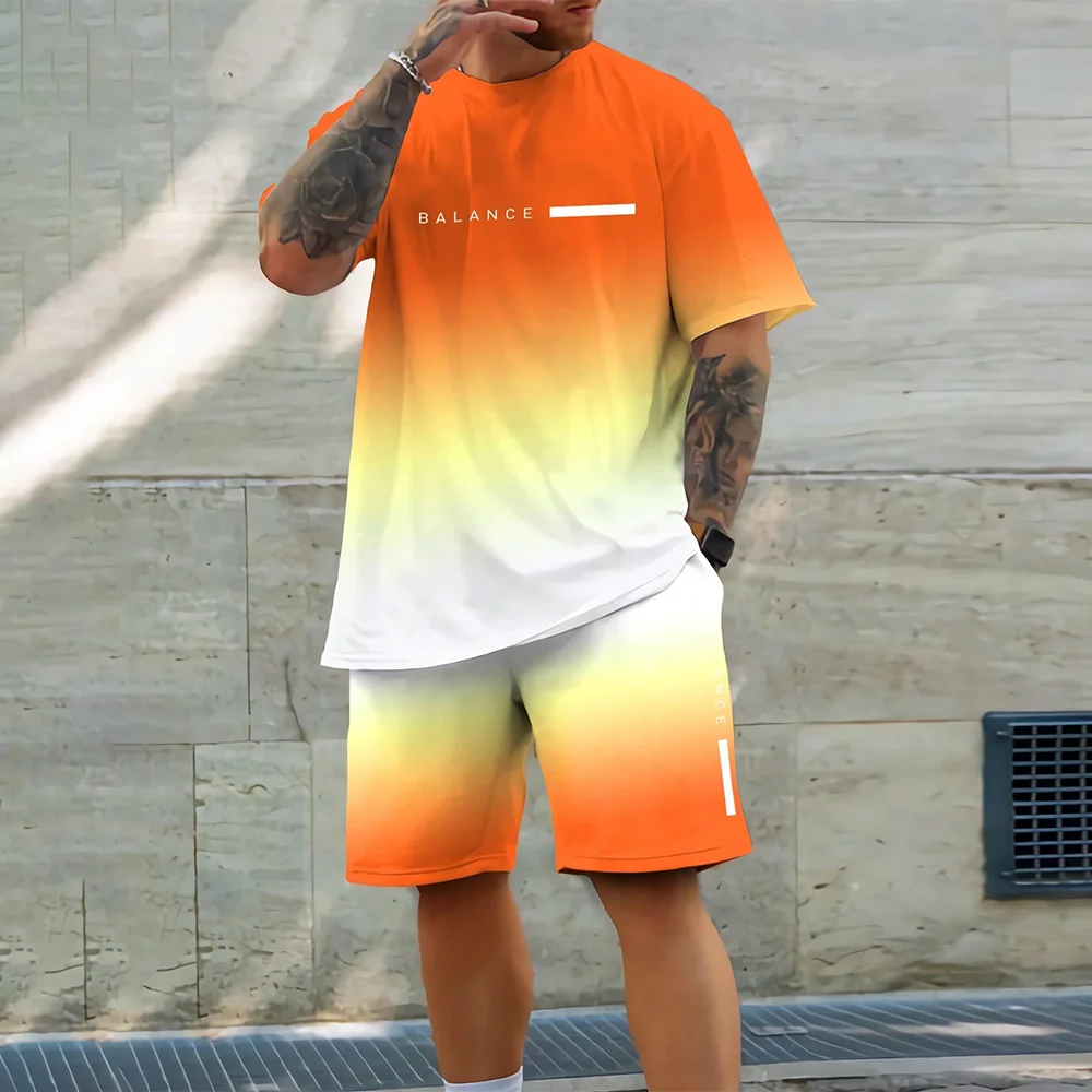 Conjunto de camiseta casual 3D para hombre, ropa deportiva de talla grande