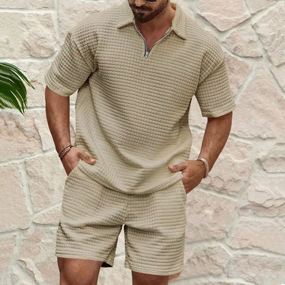 Conjunto deportivo de manga corta con solapa y cuadros pequeños