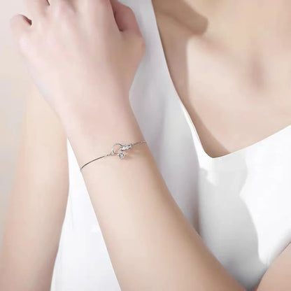Pulseras de plata de ley para mujer, con circonitas, dijes, cadena de eslabones