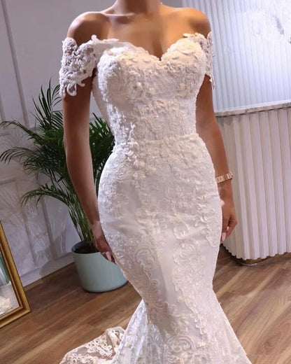 Vestidos de novia de sirena sexys con hombros descubiertos