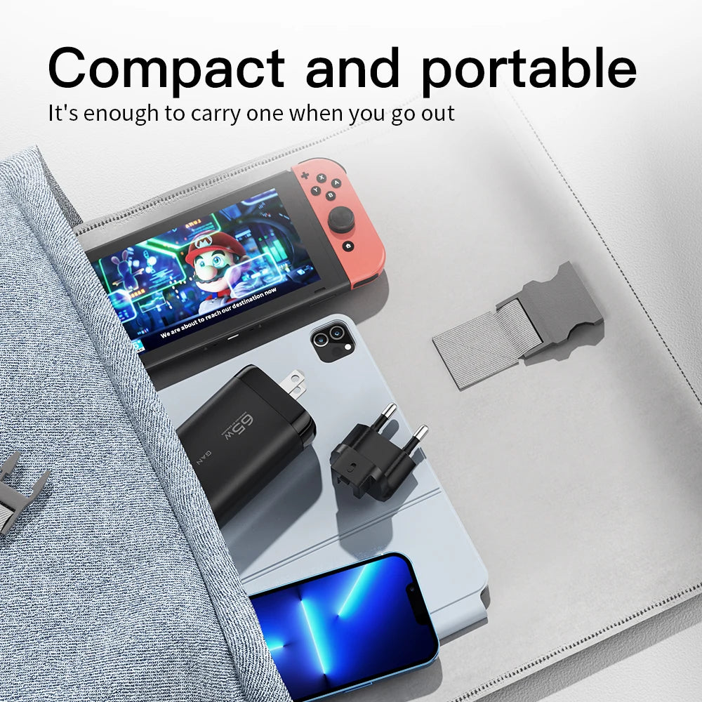 Cargador USB tipo C Essager GaN de 65 W para portátil, carga rápida PPS de 45