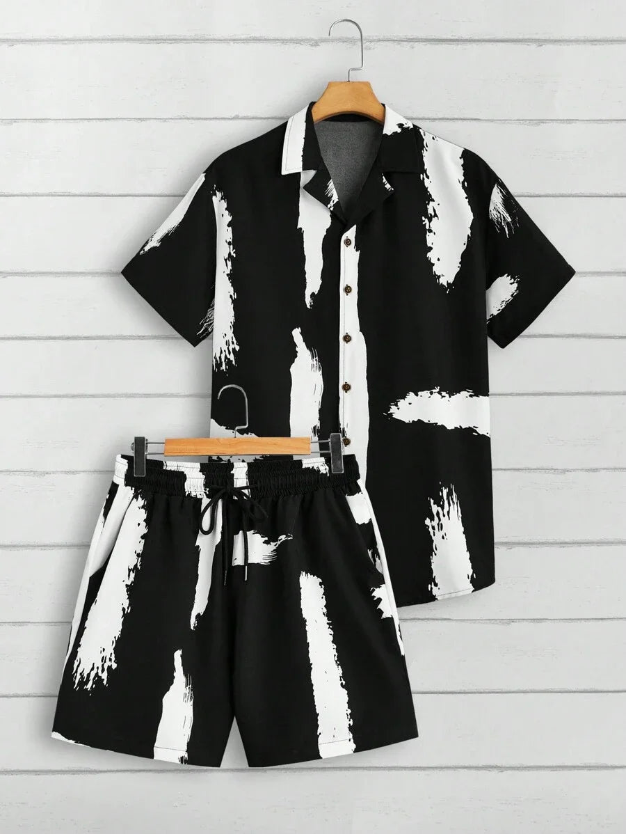 Conjunto de verano a rayas con estampado 3D para hombre,