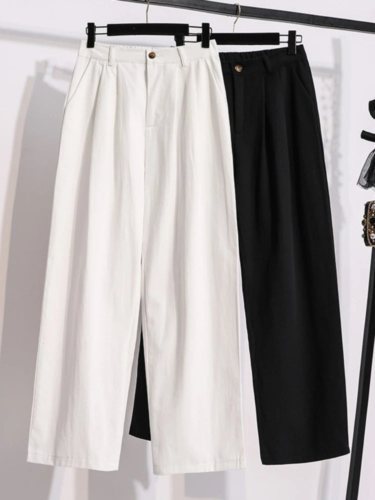 Pantalones largos holgados de cintura alta y pierna recta para mujer