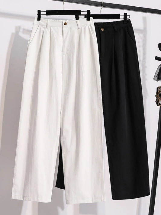 Pantalones largos holgados de cintura alta y pierna recta para mujer