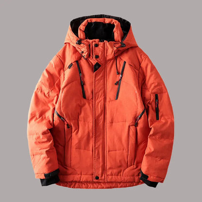 Chaqueta de plumón de pato blanca con capucha para hombre