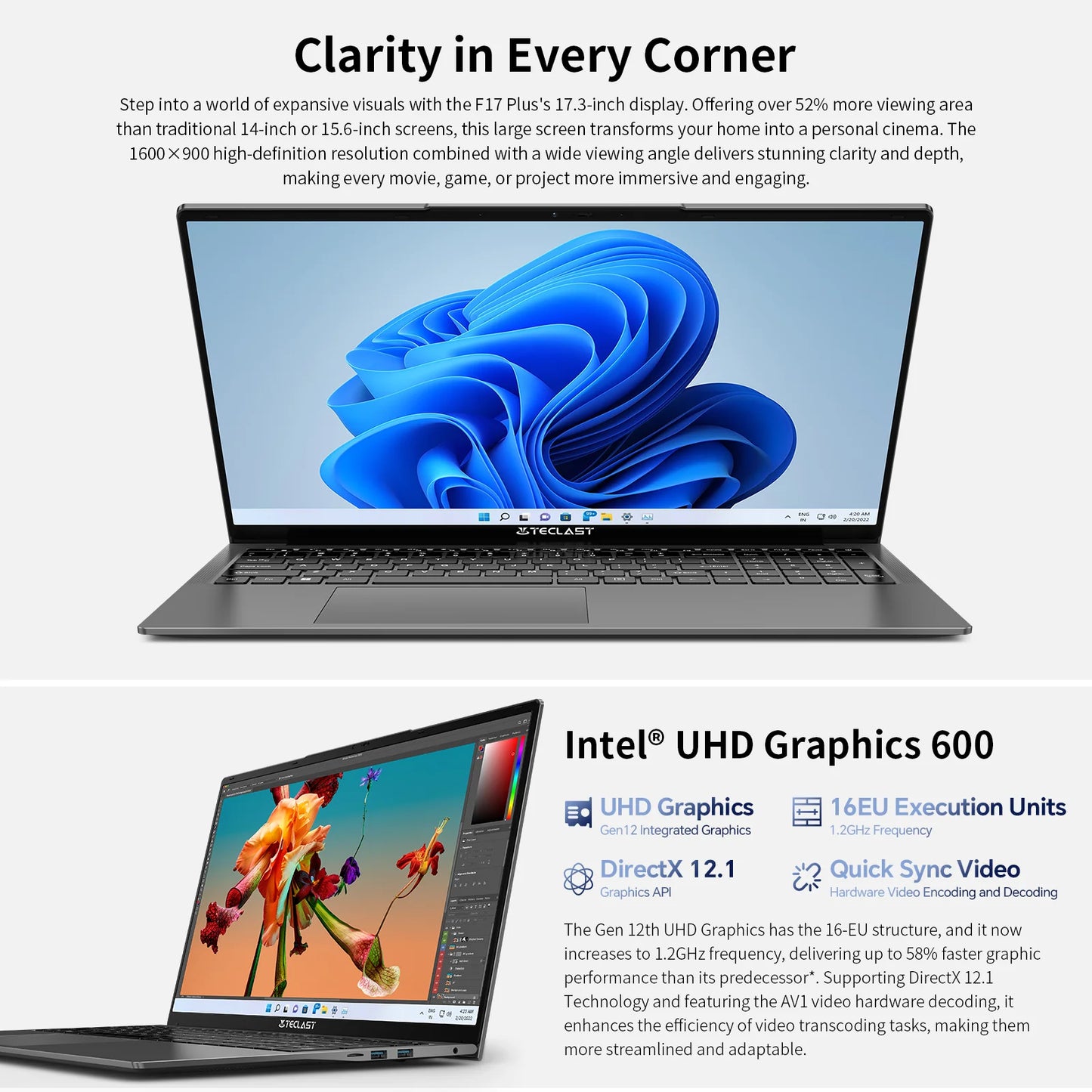 Portátil Teclast F17Plus de 17,3 pulgadas con Intel N95, 16 GB de RAM, 512 GB