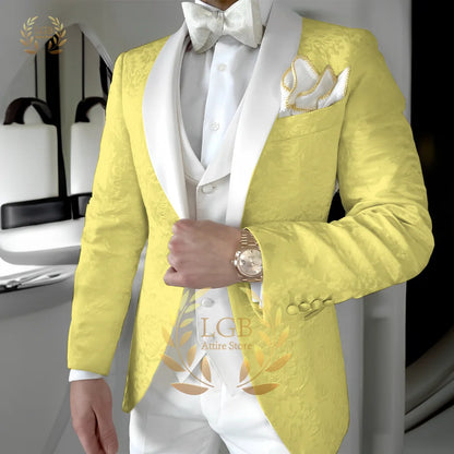 Traje de chaqueta jacquard para hombre, traje de 3 piezas