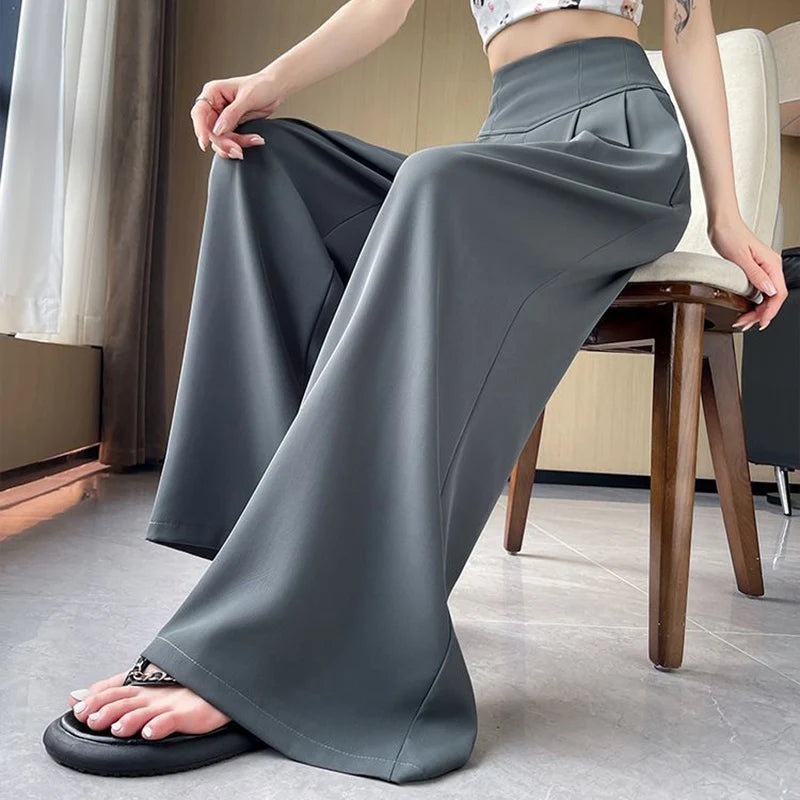 Pantalones de cintura alta para mujer, pantalón clásico, anchos
