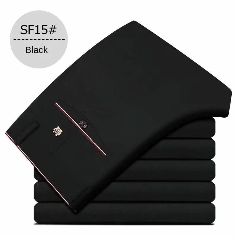 Pantalones de vestir de moda para hombre, negros, rectos, informales
